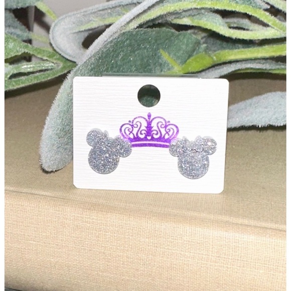 Minnie Mouse, silver enamel glitter earrings - Picture 2 of 2